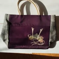 紫色とグレーの刺繍トートバッグ