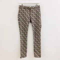 Sov. 総柄 ストレッチパンツ 茶系 38 綺麗め 美シルエットのサムネイル