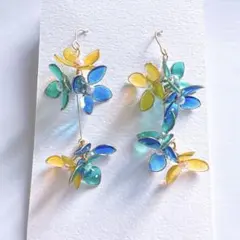 NO.581 ハンドメイド ディップアート レジン ピアス イヤリング 花