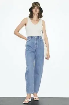 ライトブルー ハイウエストデニムパンツ