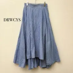 DRWCYS フレアロングスカート 【S】 水色 ストライプ ウエストゴム 春夏のサムネイル