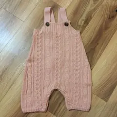 ピンク ケーブル編みオーバーオール 約70cm