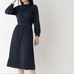 ネイビー プリーツデザイン ロングワンピースセレモニー　フォーマル