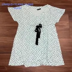 ユニクロ×イランイラン 手描き水玉模様 Vネック 半袖チュニック ワンピース