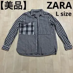 ZARA ザラ　クレイジーパターン ミックスチェック コットンシャツ　L
