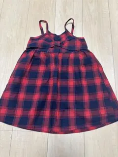 赤と紺のチェックジャンバースカート　100cm