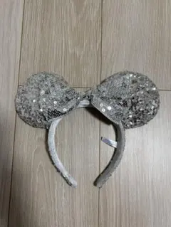 シルバー スパンコール ミッキー耳カチューシャ