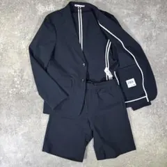 ZARA シアサッカーセットアップ　テーラードジャケット　ショーツ　M ネイビー