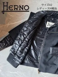 お値下げ HERNO ヘルノ 異素材切替 ダウンジャケット ネイビー レディース