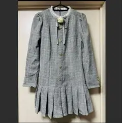 ローズリボン＆フリル付きラメツイードワンピース Suyunn TOCCO ブルー