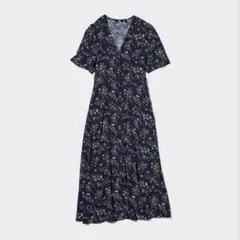 UNIQLO プリントVネックフレアワンピース（半袖）M