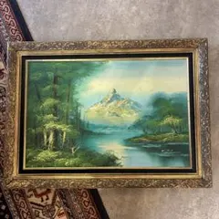 ヨ-ロッパ風景画 肉筆 油彩 リラックス絵画 水辺と緑 インテリア
