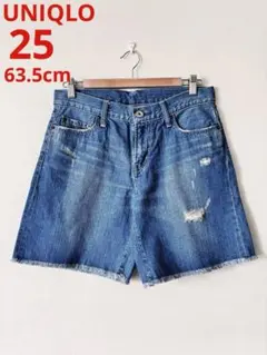 【美品】ユニクロ UNIQLO デニムショートパンツ ダメージジーンズ 25