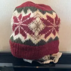 雪の結晶柄ウールニットビーニー