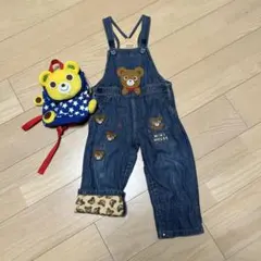 クマ刺繍デニムオーバーオール 95cm未満