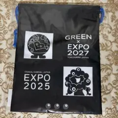 EXPO ミャクミャク＆ トゥンクトゥンク　巾着　ポーチ　黒　万博