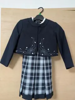 ネイビー刺繍ジャケットとチェックドレスセット 120cm