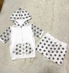 ルームウェア パーカー ショートパンツ セットアップ 花柄 フード付き 刺繍