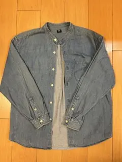 【美品】UNIQLO デニムオーバーサイズスタンドカラーシャツ　青　サイズS