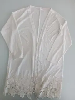 DRESKIP ドレスキップ レース切替ロングカーディガン M ホワイト 七分袖