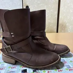 ブラウンレザーバックストラップブーツ　Sorridere