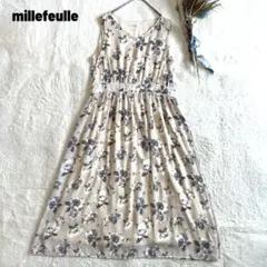 ショコラフィネローブ 花柄ワンピース F ピンクベージュ ロング丈 ノースリーブ