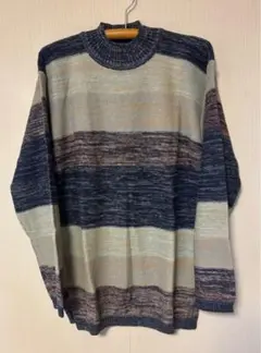 メンズ：ボーダーハイネックセーター/Mサイズ