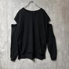 ヘザー Heather 肩開き オープンショルダー ロンT カットソー F 黒のサムネイル