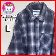 usa古着 WILLIAM RUST ネルシャツ L オンブレ ダークブルー