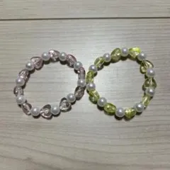 ハート型ビーズとパールのブレスレット2個セット