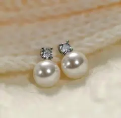 パール ダイヤ イヤリング 1粒 ステンレス 痛くない クリップ 新品 シルバー
