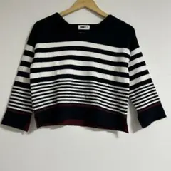 JUNON スキッパー ボーダーニット 裾ボルドーライン入り M