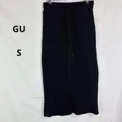 GU◇ジーユー　ワッフルタイトスカート【S】ブラック　ウエストゴム　コットン混