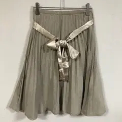 【ELLE PLANETE】(S)サテンリボン付きプリーツスカート/フレア/無地