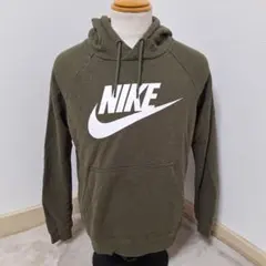 NIKE ナイキ スウェット パーカー メンズ S カーキ 緑 デカロゴ
