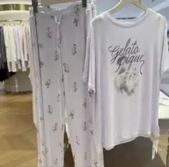 ジェラートピケ　リボンキャットルームウェア上下セット　パープル