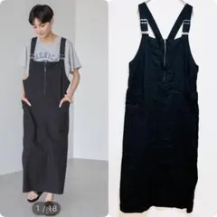 アメリカンホリック　リネンブレンドIラインジャンパースカート　M 黒　ロング丈