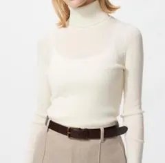 【未使用品】エクストラファインメリノリブタートルネックセーター