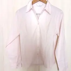 薄いピンク ストライプ 長袖シャツM