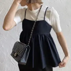 リネン混キャミソールトップス　ブラック
