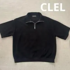 CLEL ブラック ハーフジップ Tシャツ スエード生地