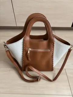 grove 2way ショルダーバッグ ハンドバッグ ブラウン ホワイト