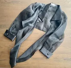 ヴィンテージ長袖シアーシャツブラウス✴️黒 クロップド丈 襟付き レトロ古着