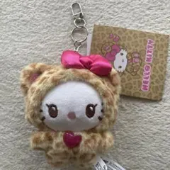 新品　ハローキティ　ヒョウ柄　キーホルダー　チャーム　ブラウン　ピンク　リボン