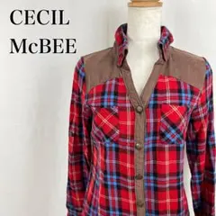 セシルマクビー　 チェック　スキッパー　フェイクスエード　ネルシャツ【4508】