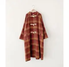 サマンサモスモス　タスマニアウール　2WAY襟ロングコート　ボルドー　チェック