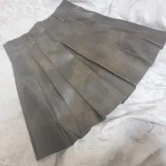 SPINNS ブラウン プリーツスカート レザースカート