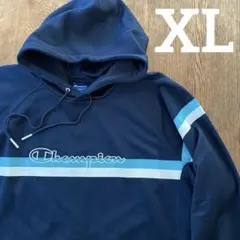 美品 チャンピオン パーカー XL ネイビー プルオーバー フーディー 刺繍ロゴ
