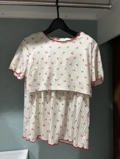 チェリー柄半袖トップスとショートパンツセット　マタニティパジャマ