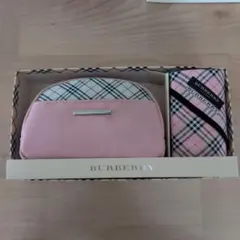 【新品未使用】BURBERRY バーバリー　ピンク チェック柄 ポーチ&ハンカチ
